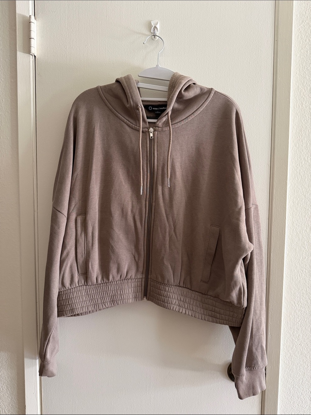 Women's Taupe Hooded Bomber Jacket with Elastic Hem